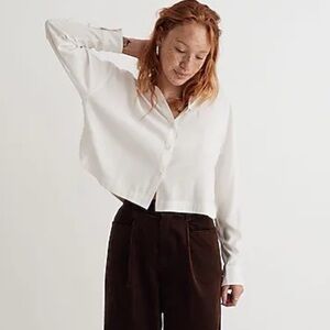 Madewell White Cropped Button Up Top